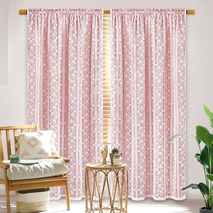 ASPMIZ Linen Curtains for Living Room Double Layers Curtains for Bedroom Farmhouse Window Curtain with Linen Lace, Red Curtain 84 Inch Length 2 Panels Set, Rod Pocket Drapes with 2 Tiebacks, 52x84