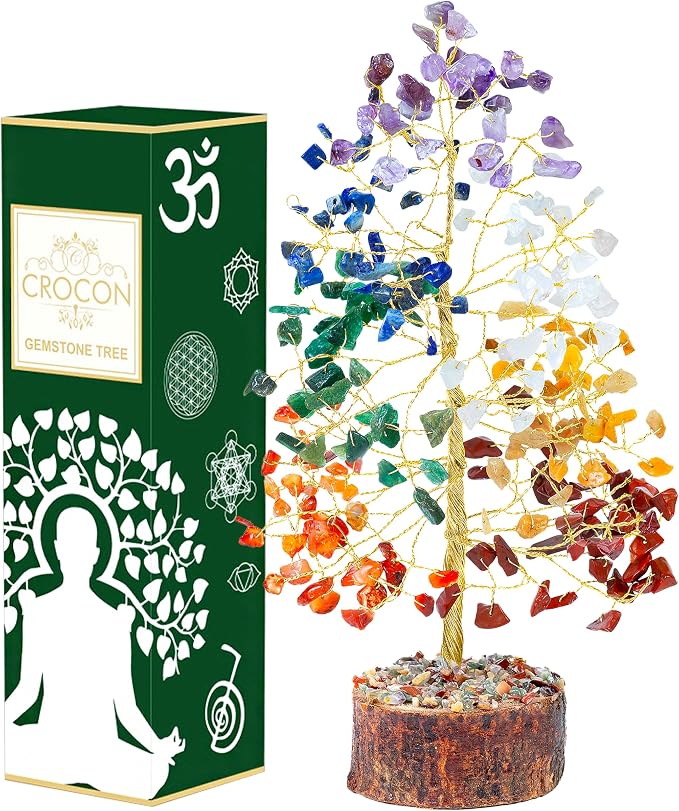 7 Chakra Tree of Life - Crystal Tree of Life, Gemstone Tree for Positive Energy, Feng Shui Tree Decor, Seven Chakra Tree, Money Tree Bonsai, Crystal Healing Stone Tree, Spiritual Gift Home Decor 10"