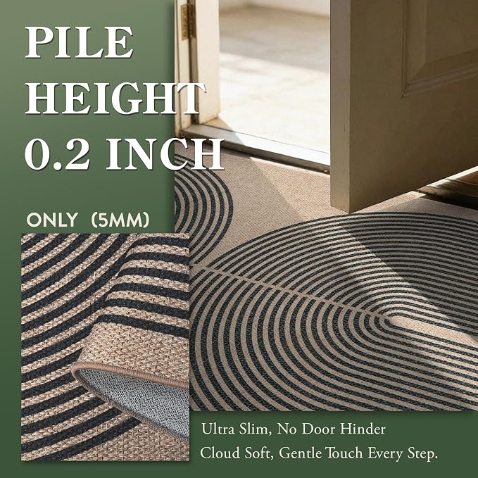 Lahome Modern Rainbow Easy Jute Rug, 3x5 Washable Rugs for Entryway Farmhouse Black Patio Carpet, Non Slip Indoor Door Mat Contemporary Outdoor Porch Carpet for Laundry Guestroom Room Decor