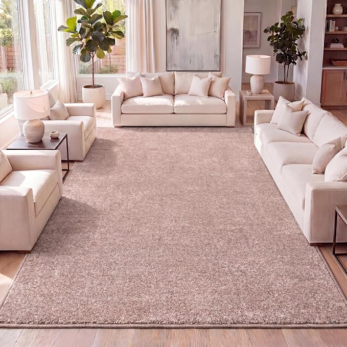 JONATHAN Y Haze Solid Low-Pile Pink Indoor Area Rug 4x6, Coastal,Bohemian,Minimalist,Classic, Easy-Cleaning for Living Room,Bedroom,Kitchen,Pet Friendly,Non-Shedding (SEU100P-4)