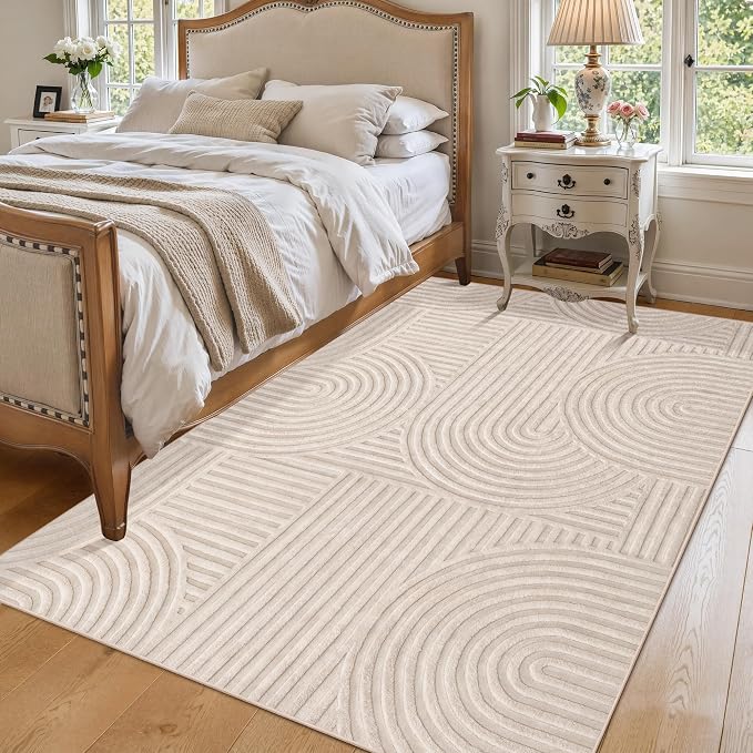 Ciicool 3x5 Washable Area Rug,Beige Entryway High-Low Pile Small Carpet | Modern Soft Textured Non Slip Carpet Stain Resistant Plush Bedside Bedroom Dining/Living Room Entryway Office Indoor Decor