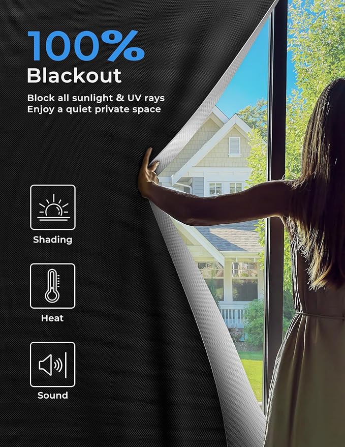 Sumobaby 75"x60" Portable Blackout Curtains, Blinds for Windows with Hook & Loop Tapes, 100% Blackout Window Shades, Window Curtains Easy to Cut Fit for Bedroom, Baby Room and TV Room (Black)