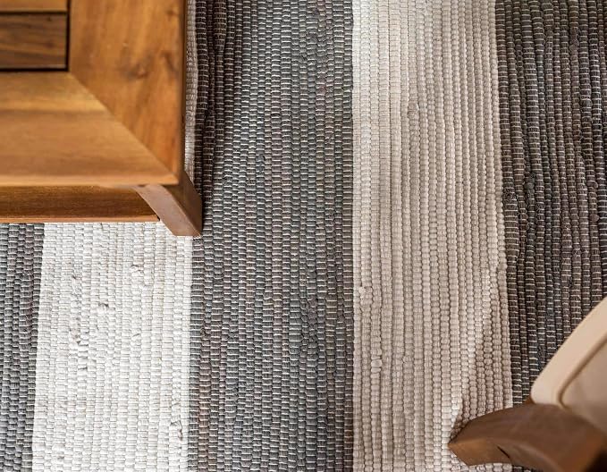 Unique Loom Chindi Rag Collection Area Rug - Striped (2' 2" x 10' Runner, Gray/ Ivory)