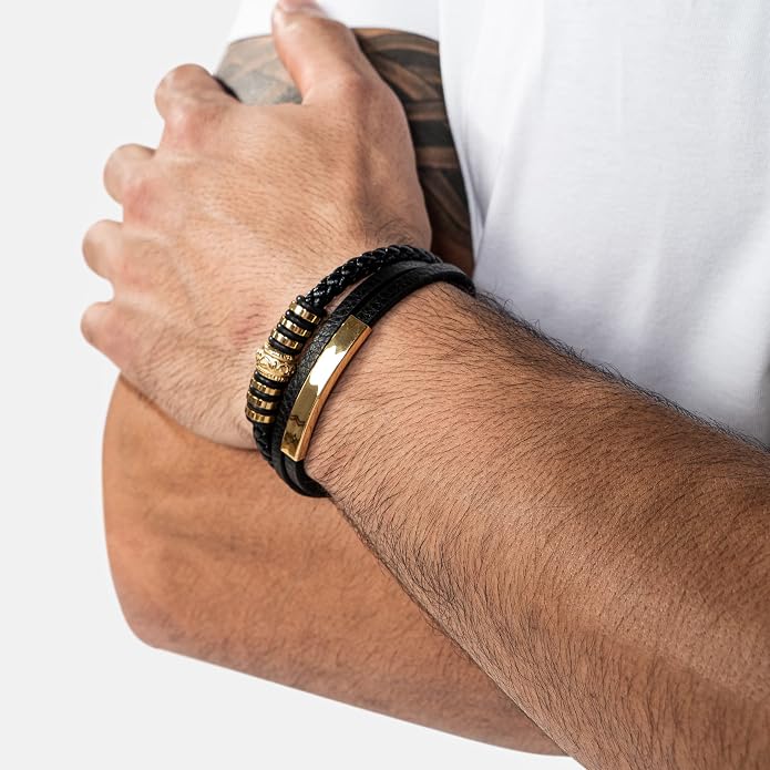 SERASAR Premium Leather Bracelet Men | Stainless Steel Magnetic Clasp | Three Colors | Jewelry Box Included