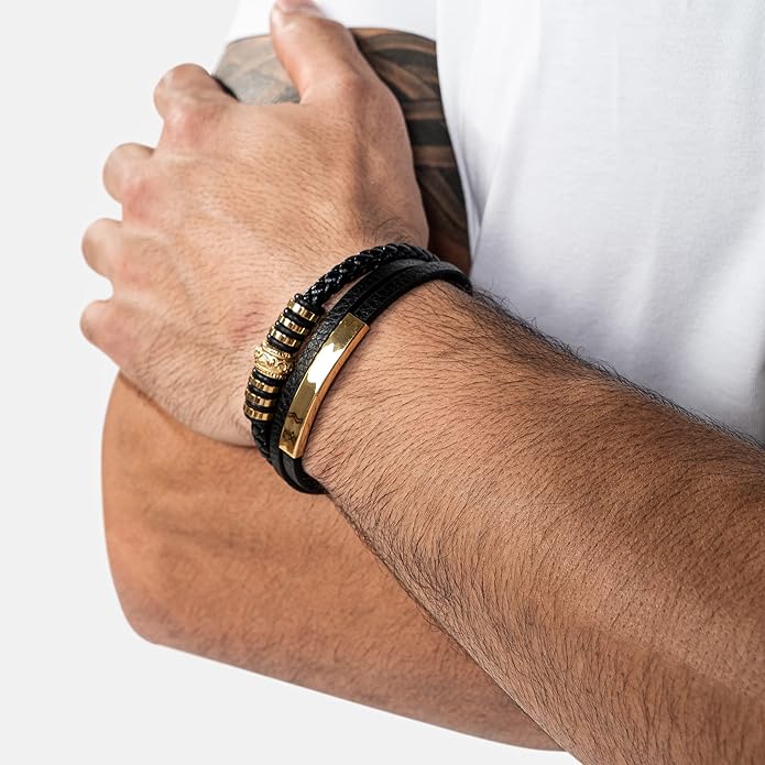SERASAR Premium Leather Bracelet Men | Stainless Steel Magnetic Clasp | Three Colors | Jewelry Box Included