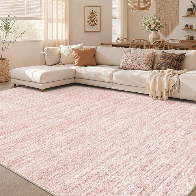 Nakagishi 6X8 Area Rugs Living Room: Washable Large Vintage Rug Neutral Non-Slip Soft Stain Resistant Indoor Carpet for Bedroom Nursery Dining Room Office Playroom - Pink
