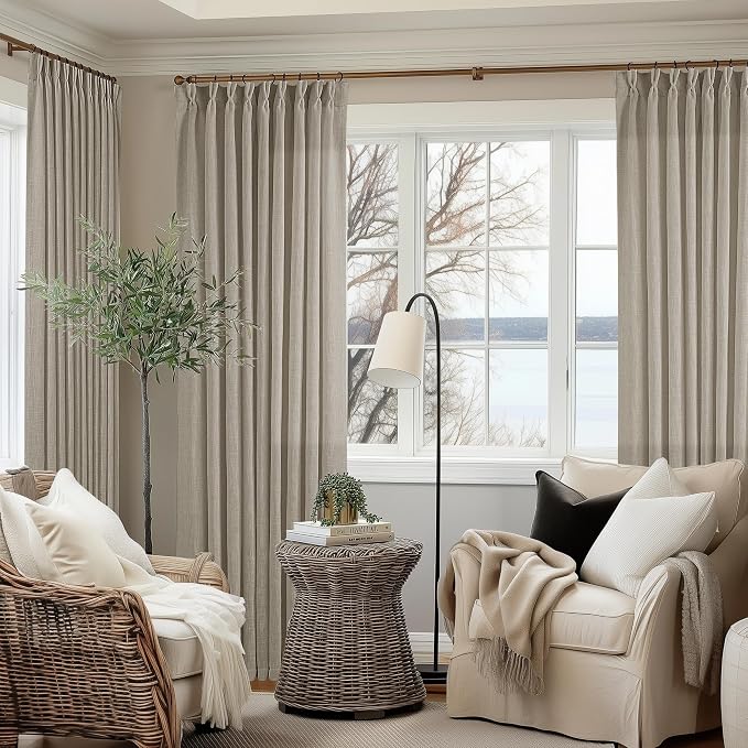 Taupe 60 Inch Wide Curtains 96 Inches Long for Living Room Light Filtering Semi Sheer Modern Farmhouse Pleated Curtain with Hooks Rings for Patio Sliding Door Large Window Burlywood Birch 1 Panel