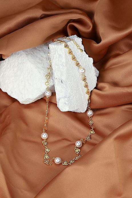 Pearl Necklace Love Heart Choker Link 18k Gold Infinite Elegant Forever Short Satellite Tiny Chain Dainty Cute Statement Valentine's Day Gift Handmade Vintage Jewelry for Women