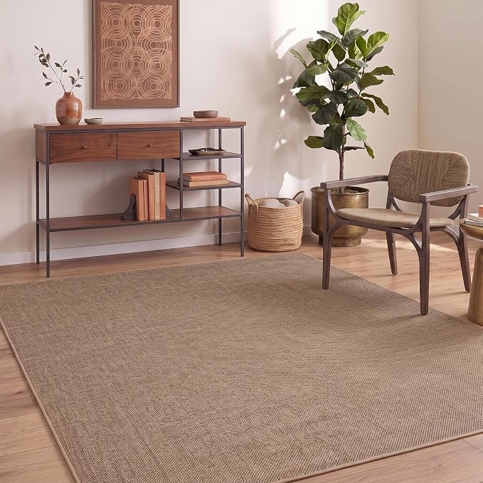 GarveeHome Washable Bedroom 4x6 Area Rug Modern Solid Easy Jute Area Rugs | Non Slip Stain Resistant Living Room Throw Carpet Low Pile Easy Jute Rugs for Kitchen Nursery Entryway Dorm Kids Room, Brown