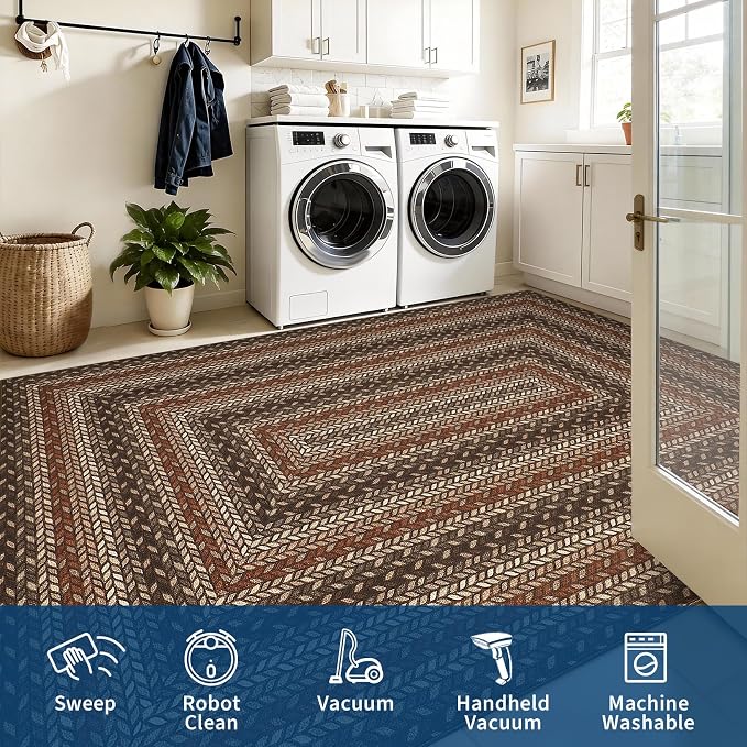 GarveeHome Washable 4x6 Area Rug Living Room Modern Easy Jute Area Rugs | Non Slip Stain Resistant Easy Jute Dining Room Throw Carpet Solid Area Rug for Kitchen Bedroom Nursery Home Decor, Tan/Brown