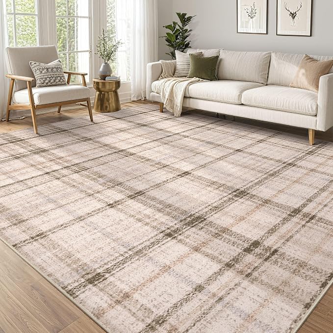 Tortania Area Rug Living Room Rugs - 9x12 Washable Large Soft Neutral Boho Moroccan Bohemian Farmhouse Rug Indoor Floor Carpet for Bedroom Under Dining Table Home Office Decor - Taupe