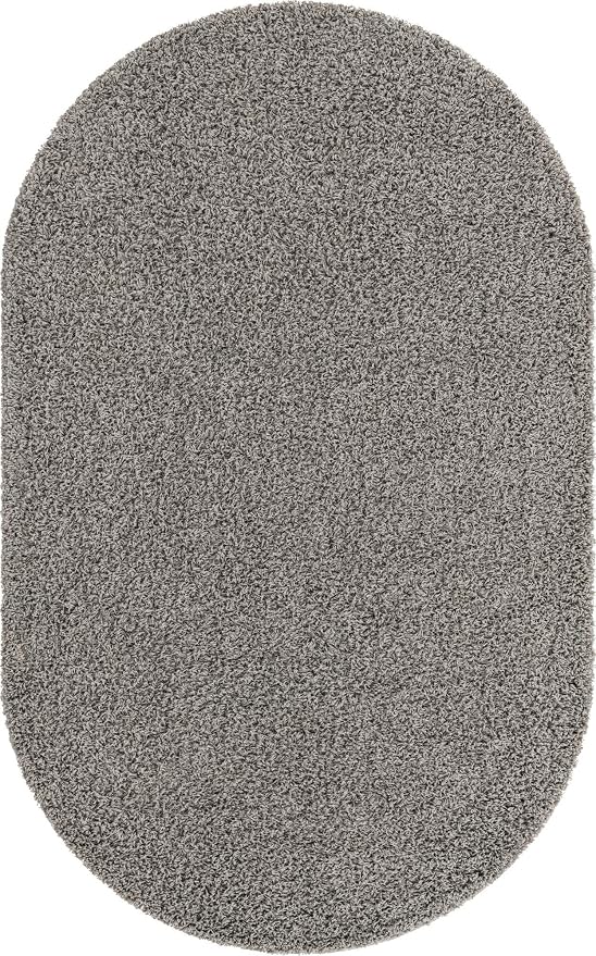 Unique Loom Solid Shag Collection Area Rug (5' 1" x 8' Oval, Cloud Gray)