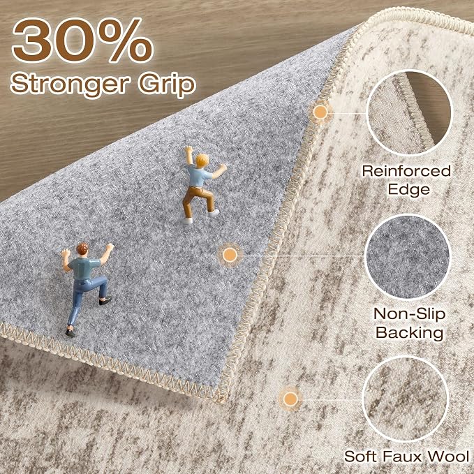 Runner Rug Non-Slip Kitchen Rug: 3x8 Washable Abstract Modern Soft Stain Resistant Indoor Floor Neutral Accent Throw Carpet for Hallway Bathroom Laundry Room Bedroom Entryway- Brown