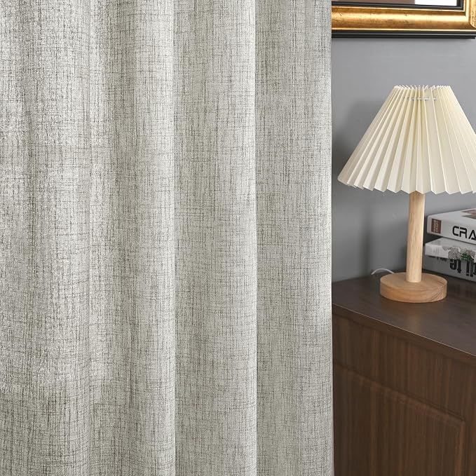 YoungsTex Dark Grey Linen Curtains 84 Inch Length 2 Panels with Grommet | Light Filtering Drapes Semi Sheer Privacy Textured for Living Room Bedroom, 52 X 84 Inch