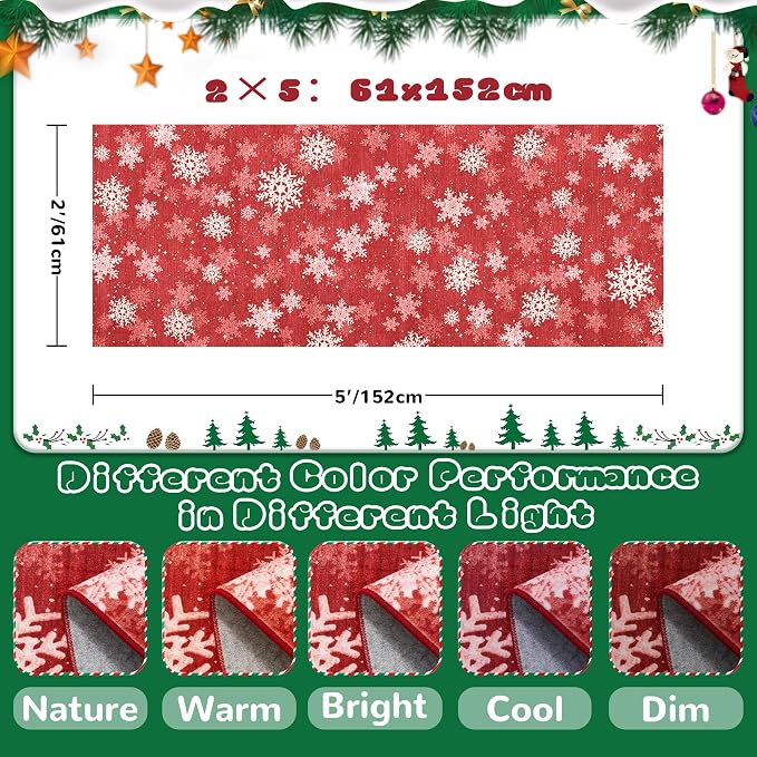 2x5 Christmas Runner Rug for Kitchen, Snowflake Rugs for Bathroom, Washable Hallway Runner with Non-Slip Backing, Soft Red and White Christmas Decor Indoor(2'x5', Red/White)