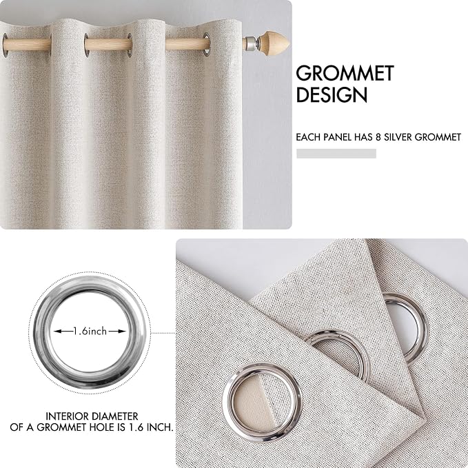 MIULEE 100% Blackout Linen Textured Curtains for Bedroom Solid Thermal Insulated Ivory Grommet Room Darkening Curtains & Drapes Luxury Decor for Living Room 62 x 84 Inch (2 Panels)