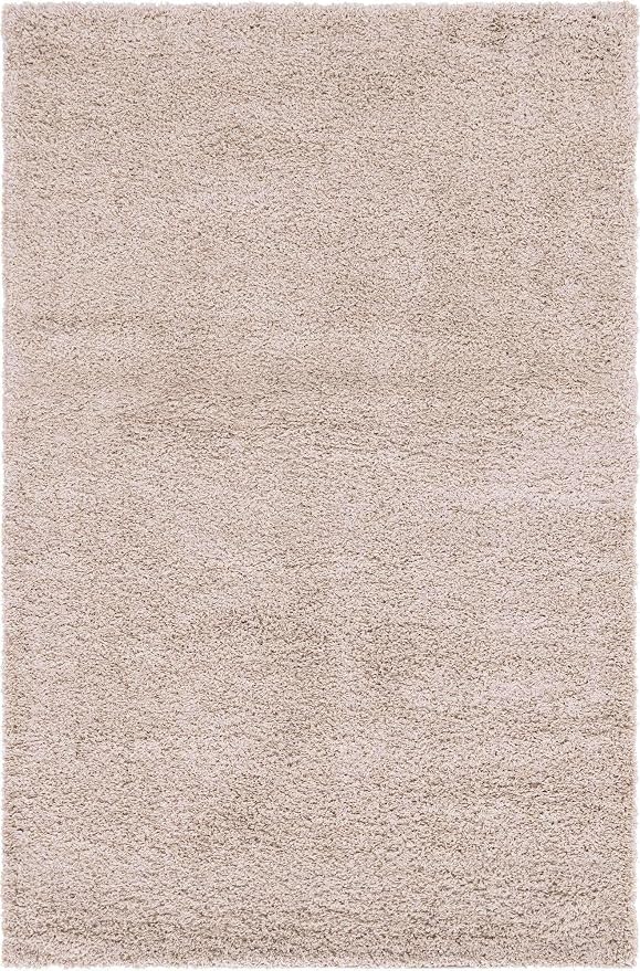 Unique Loom Solid Shag Collection Area Rug (6' 1" x 9' Rectangle, Taupe) | Modern solid area rug for living room, bedroom & dining room. Stain-resistant, easy-care, kid & pet friendly