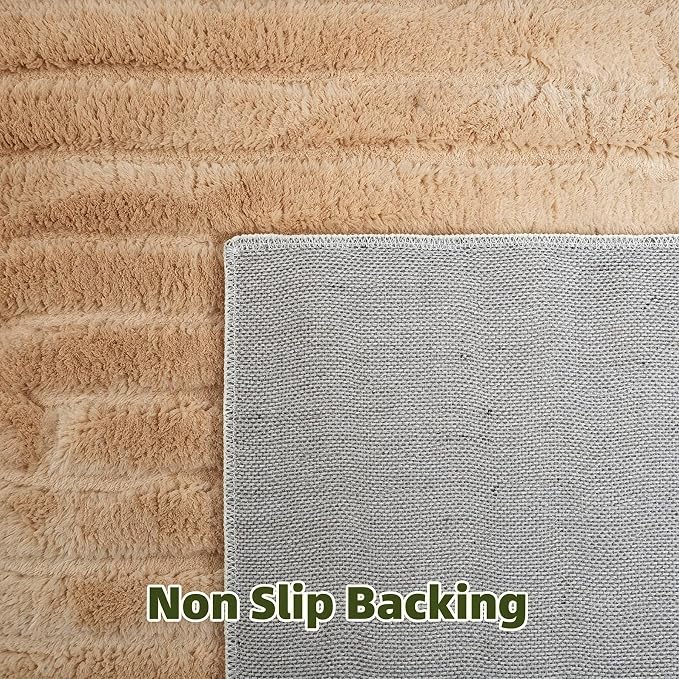 Brown Solid Area Rug 8x10 – Washable Living Room Rug, Ultra Soft Indoor Rugs for Bedroom, Modern Geometric Bohemian Pattern High-Low Pile Textured Carpet for House Apartment, Home Office Decor