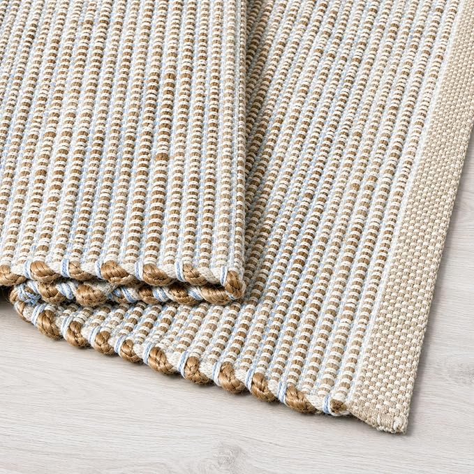 Chardin home 6x9 Jute Cotton Hand Woven Area Rug, Natural Jute Cream Blue Braided Boho Farmhouse Rug, Reversible Rustic Natural Fiber Carpet for Living Room Bedroom Dining Room