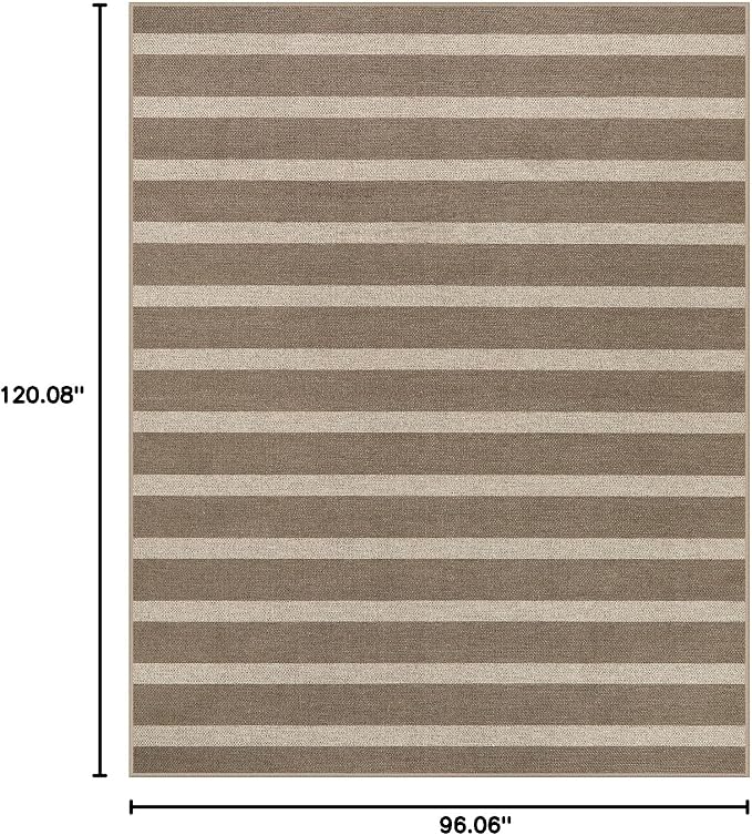 Lahome Striped Easy Jute Living Room Rug, 8x10 Outdoor Patio Rugs Washable | Patio Area Rug, Modern Farmhouse Large Non Slip Lightweight Carpet for Bedroom Backyard Office Dining Room Mudroom, Khaki