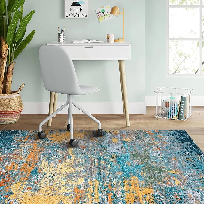 ROYHOME Modern Abstract 2x3 Area Rug Non Slip Non Shedding Low Pile Stain Resistant Rug for Entryway Kitchen Bedroom,Multi Color