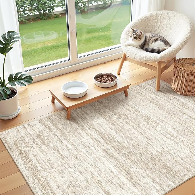 3x4 Rugs for Entryway,Washable Area Rug,Brown | Small Rug for Kitchen,Hallway,Bedroom,Bathroom,Thin,Soft, Neutral Rug,Stain Resistant Indoor Carpet,Non Slip