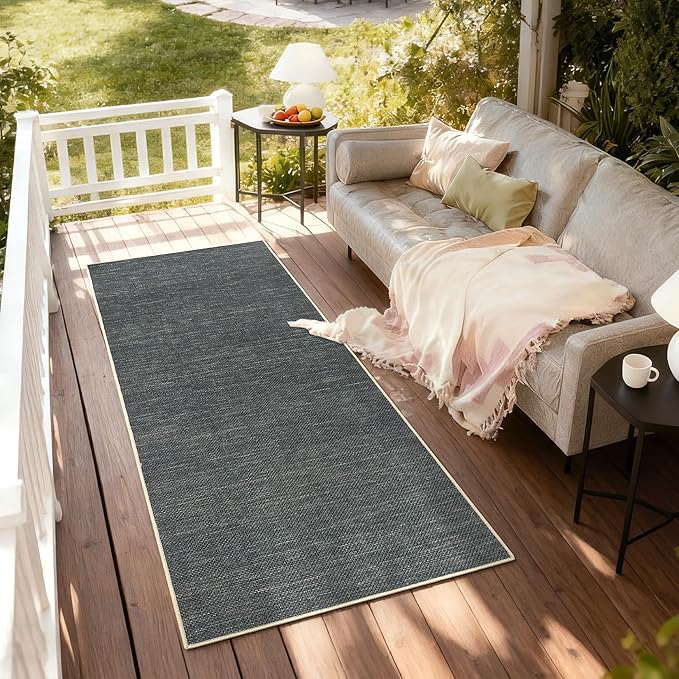 GarveeHome 2x6 Runner Rug for Hallway Modern Solid Washable Kitchen Rugs | Non Slip Bordered Runner Rugs Indoor Neutral Easy Jute Runners for Bedroom Nursery Entryway Living Room, Grey