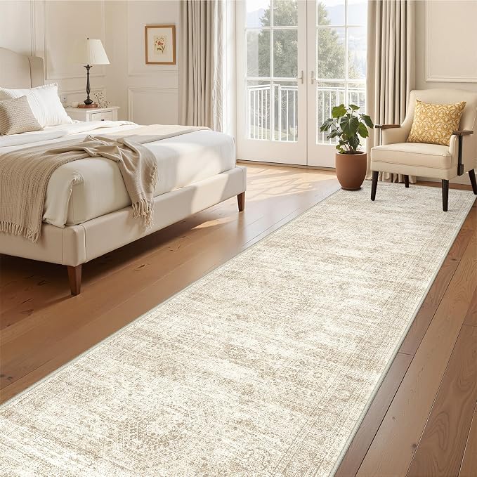 3x12 Runner Rug Non Slip,Washable Hallway Runner Rug,Beige | Carpet Runners for Hallway 12ft,Entryway,Bedroom,Living Room,Thin,Soft, Long Rug,Stain Resistant Indoor Carpet