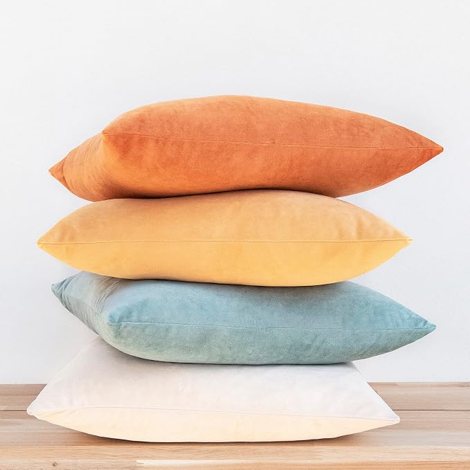 MONDAY MOOSE Decorative Throw Pillow Covers Cushion Cases, Set of 4 Soft Velvet Modern Designs, Mix and Match for Home Decor, Pillow Inserts Not Included (18x18 inch, Orange/Teal)