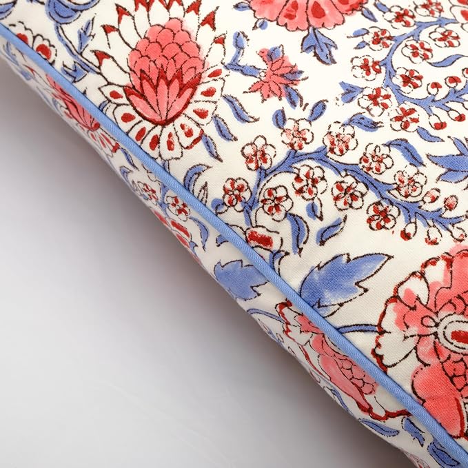 Ridhi Block Print Flamingo Pink Pillow Cover 20" x 20" (Pack of 2) Decorative Couch Pillows for Living Room, Farmhouse Chic Boho Cute Outdoor Pillows Covers Gifts for Spring, Mother's Day
