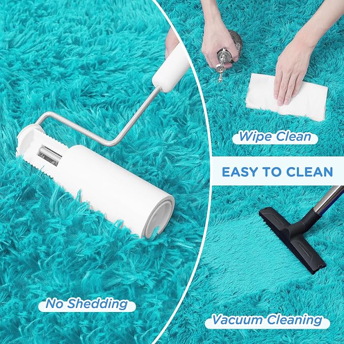 8x10 Teal Fluffy Shag Area Rugs for Living Room Bedroom Nursery | Ultra Soft Comfy, Large Fuzzy Shaggy Plush Carpet for Kids Boys Girls Teen Dorm, Modern Indoor Home Decor, Upgrade Non-Slip