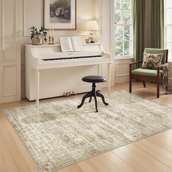 3x5 Rug for Entryway,Washable Area Rug,Brown | Small Rug for Kitchen,Hallway,Bedroom,Living Room,Dining Room,Thin,Soft, Neutral Rug,Stain Resistant Indoor Carpet,Non Slip