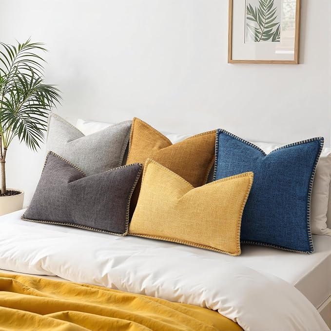 decorUhome Dark Grey Faux Linen Outdoor Throw Pillow Covers 26x26 Set of 2 | Fall Decorative Textured Neutral Modern Farmhouse Pillow Covers with Stitched Edge for Couch Sofa Bed Living Room