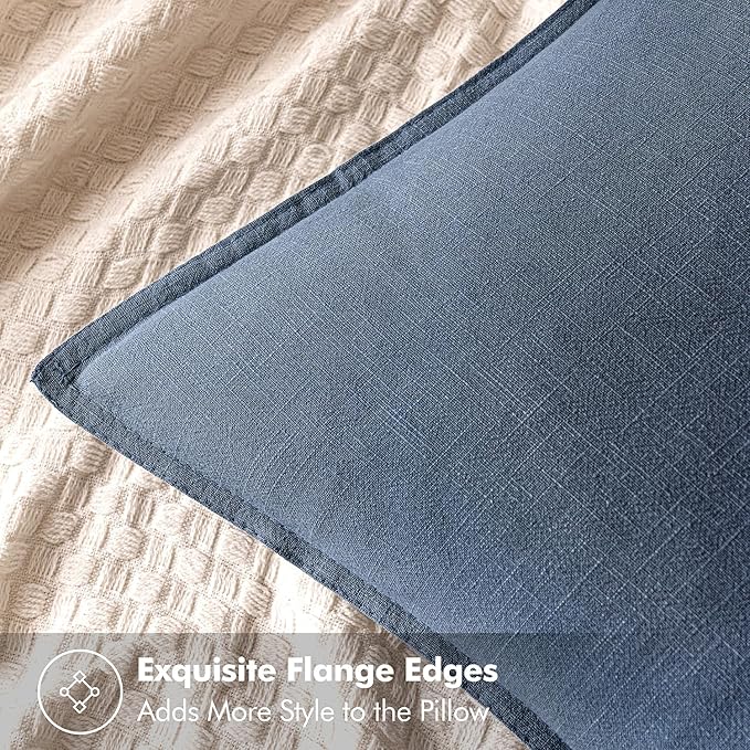 MIULEE Decorative Linen Euro Sham Pillow Covers 26x26 Inch Blue Ashes | Boho Farmhouse Neutral Couch Throw Pillows for Bed, Pack of 2 Accent Coastal Modern Pillowcases, Sofa Livingroom Home Decor