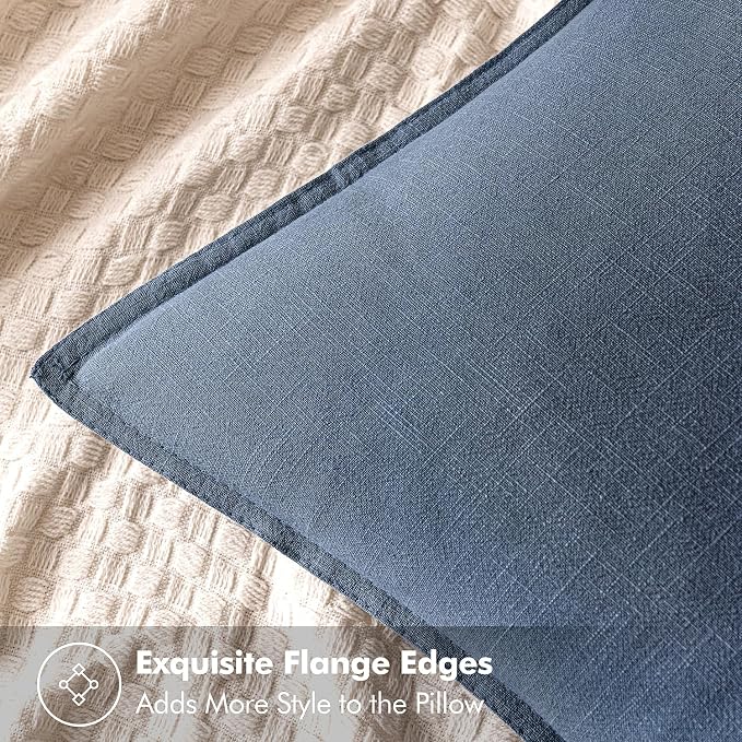 MIULEE Decorative Linen Euro Sham Pillow Covers 24x24 Inch Blue Ashes | Boho Farmhouse Neutral Couch Throw Pillows for Bed, Pack of 2 Accent Coastal Modern Pillowcases, Sofa Livingroom Home Decor