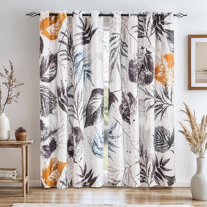 SUBRTEX Blackout Curtains 52Wx108L, Room Darkening Floral Curtains, Thermal Insulated 2 Panels Window Drapes, Boho Farmhouse Curtains for Living Room Bedroom Window Treatments, Grey