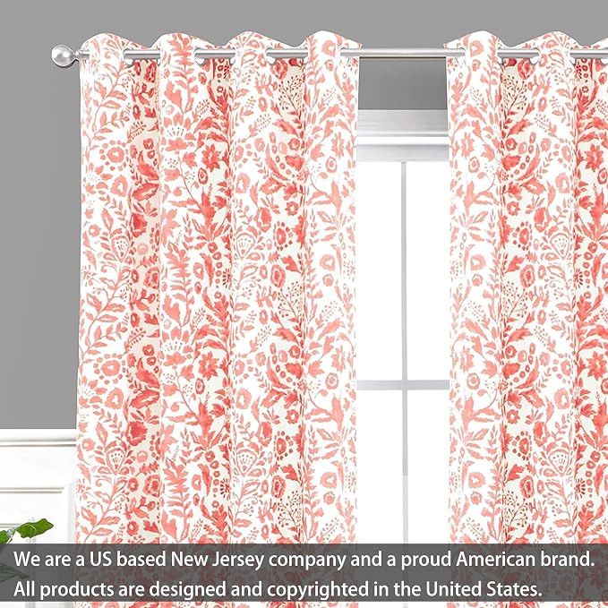 DriftAway Julia Blackout Curtains Grommet 2 Panels, W52xL84, Blush | Floral Curtains, Bedroom, Living Room, Room Darking, Watercolor Pattern, 2 Layers, Thermal Insulated, Window Treatment