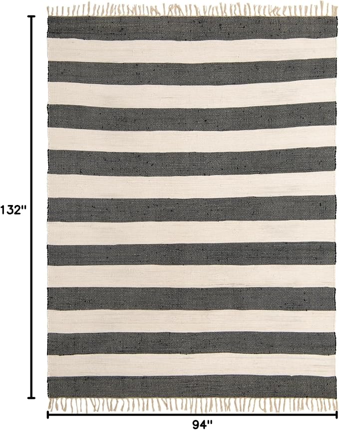 Unique Loom Chindi Rag Collection Area Rug - Striped (7' 10" x 11' Rectangle, Navy Blue/ Ivory)