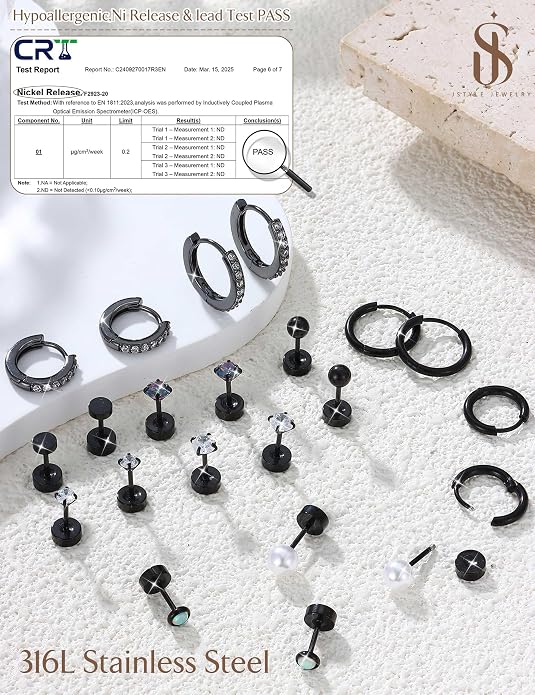 Jstyle Hypoallergenic Stud Hoop Earrings for Women Small Flat Back Surgical Stainless Steel Earrings for Sensitive Ears Trendy Silver Hoops Cartilage Earring Stacks Set Multiple Piercing Jewelry Gifts