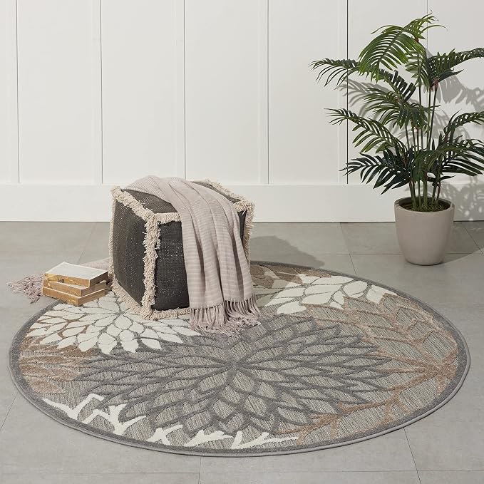 Nourison Home Aloha Natural 4' x Round Area Rug - Easy Clean, Non Shedding, Bed Room, Living Room, Dining Room, Kitchen (4' x Round)