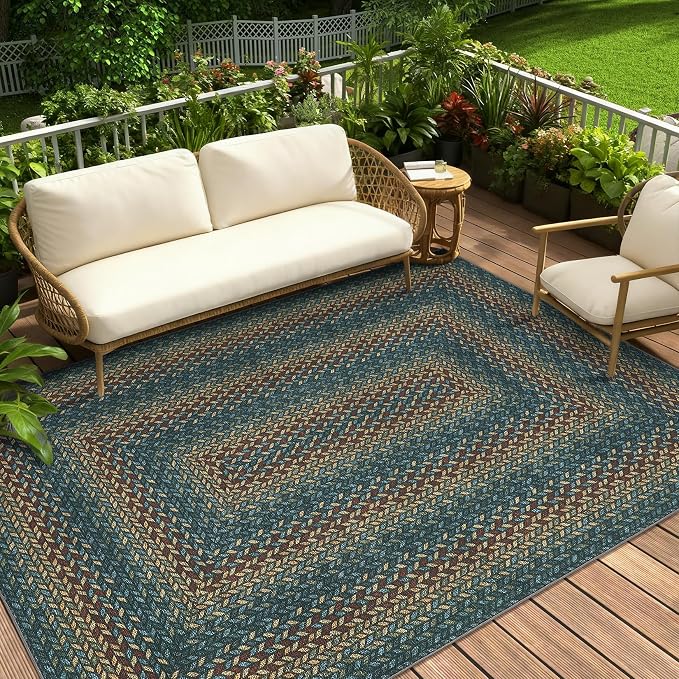 GarveeHome Easy Jute 3x5 Modern Braided Print Washable Rugs for Living Room | Indoor Non Slip Stain Resistant Small Area Rugs Living Room Bordered Throw Carpet Jute Rugs for Bedroom Kitchen, Navy