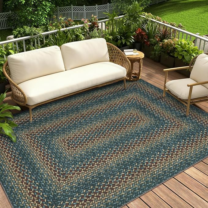 GarveeHome Washable 4x6 Area Rug Living Room Modern Easy Jute Area Rugs | Non Slip Stain Resistant Braided Living Room Throw Carpet Low Pile Easy Jute Rugs for Bedroom Kitchen, Navy
