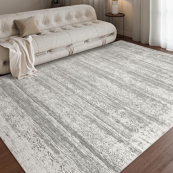 9x12 Area Rug for Living Room - Stain Resistant Machine Washable Non-Shedding Modern Abstract Rug, Soft Thin Indoor No Slip Carpet for Bedroom, Dining Table, Home Office - Charcoal Grey (9'x12')