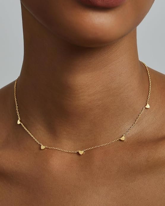 PAVOI 14K Gold Plated Dainty Chain Necklaces for Women - Station Small Motif Pendant Gold Jewelry Gifts - Valentines Day Trendy Heart, Bow, Cross Necklace for Women - Valentines Day Trendy Jewelry