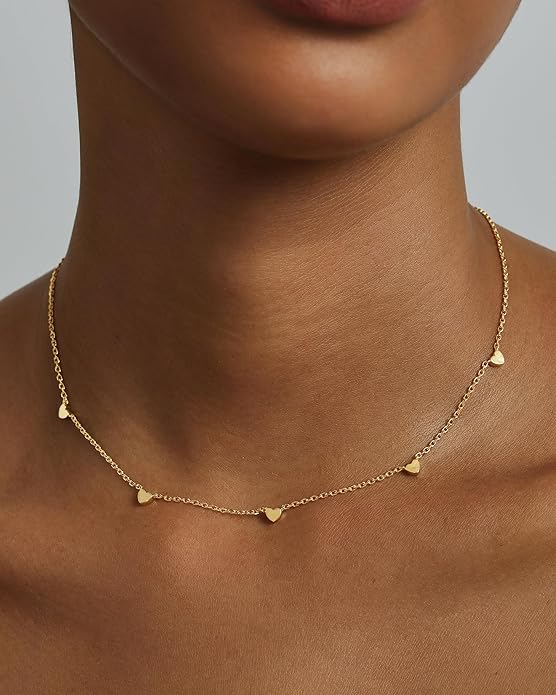 PAVOI 14K Gold Plated Dainty Chain Necklaces for Women - Station Small Motif Pendant Gold Jewelry Gifts - Valentines Day Trendy Heart, Bow, Cross Necklace for Women - Valentines Day Trendy Jewelry