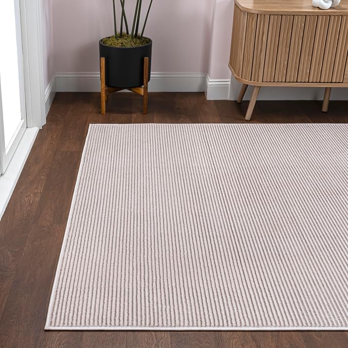 JONATHAN Y Cole Pinstripe High-Low Cream/Silver Indoor Area Rug, 8x10, Modern, Minimalist, Easy-Cleaning for Living Room, Bedroom, Kitchen, Pet Friendly, Non-Shedding (CAR101A-8)