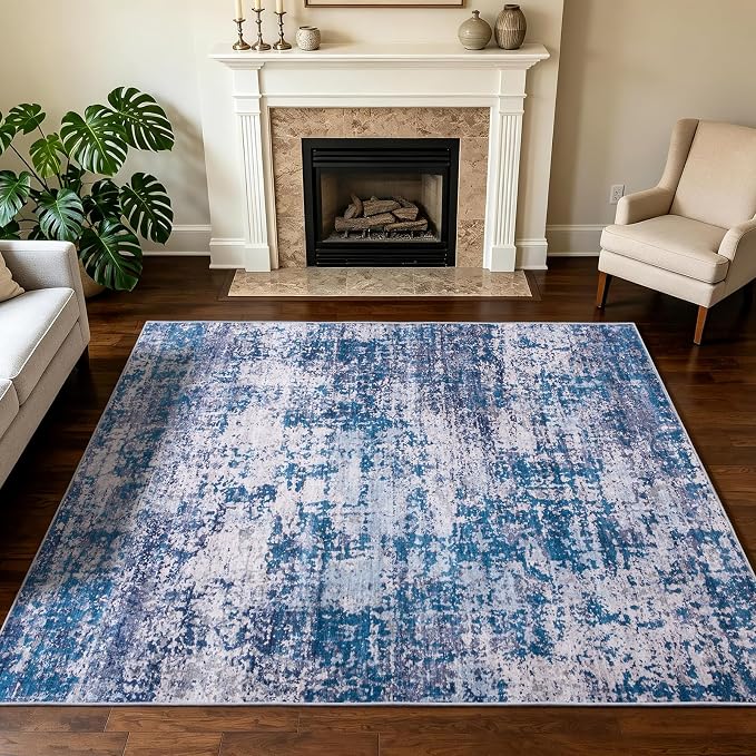 6x9 Area Rugs Living Room Rug Abstract Washable Rug Non-Slip Soft Low Pile Indoor Floor Stain Resistant Thin Carpet for Bedroom Dining Room Home Office Farmhouse Nursery - Beige & Taupe 6' x 9'
