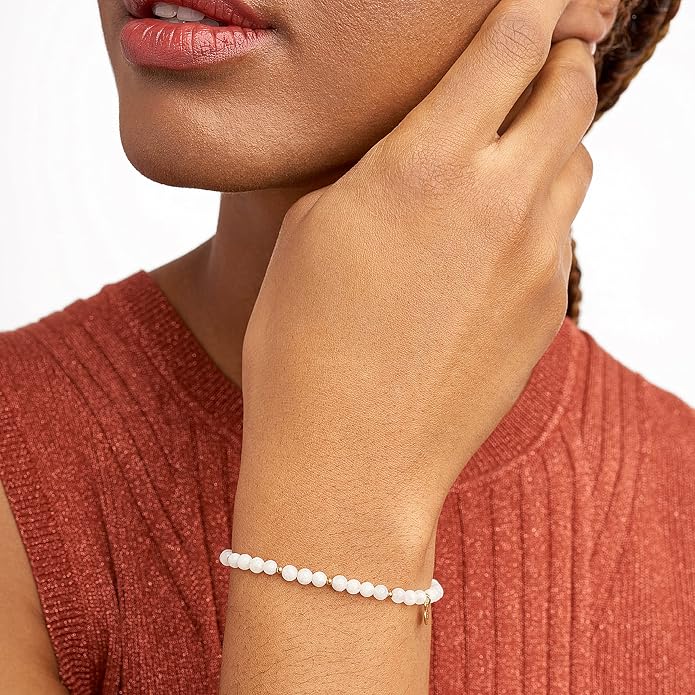 MORGAN & PAIGE Bronze 18k Yellow Gold Plated Genuine Gemstones Stretch Bracelets for Women Trendy - Elegant Dainty Gold Beaded Bracelets for Women, 4mm Gemstone Beads Lightweight Adjustable 6.5 Inch