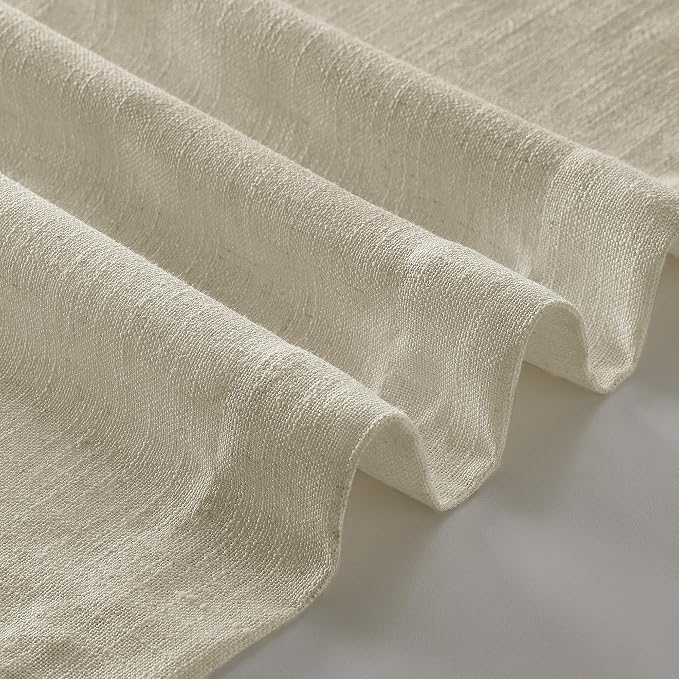 TWODRAPES Beige Pinch Pleated Semi Sheer Linen 63 Inch Curtains 2 Panels | for Dining Living Room Bedroom Window, Memory Shape Trained, 400GSM Fabric, Light Filter, Pinch Pleat with Hooks Rings 40x63