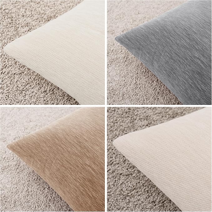 Set of 4 Neutral Throw Pillow Covers 12x20 Inch, Neutral Boho Farmhouse Aesthetic Decorative Pillow Cases for Couch, Sofa, Living Room & Bed, Soft Chenille Pillow Cases, Stylish Home Decor, 30x50 cm